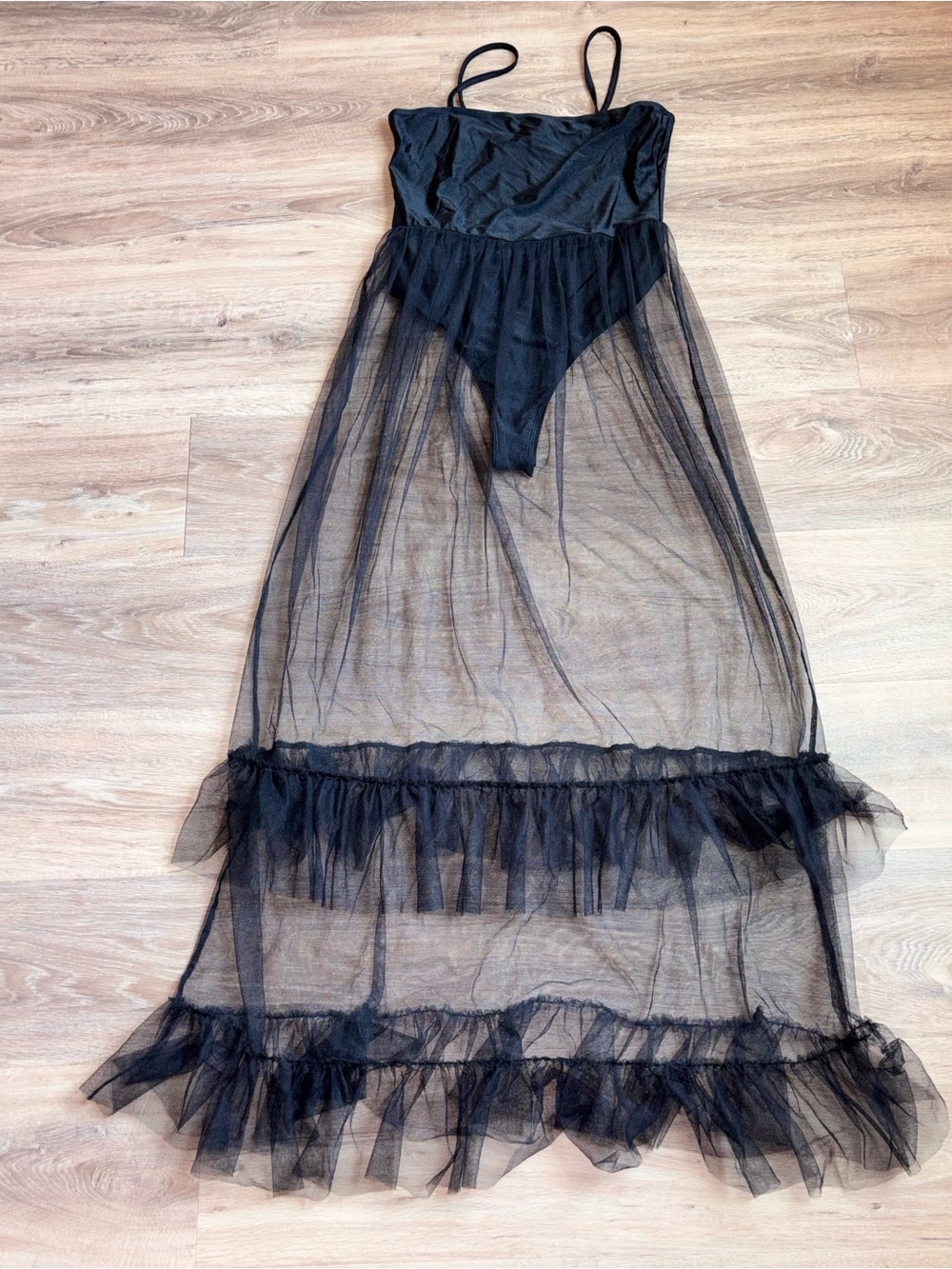 Sheer Black Tulle Maxi Slip Dress. Size Large